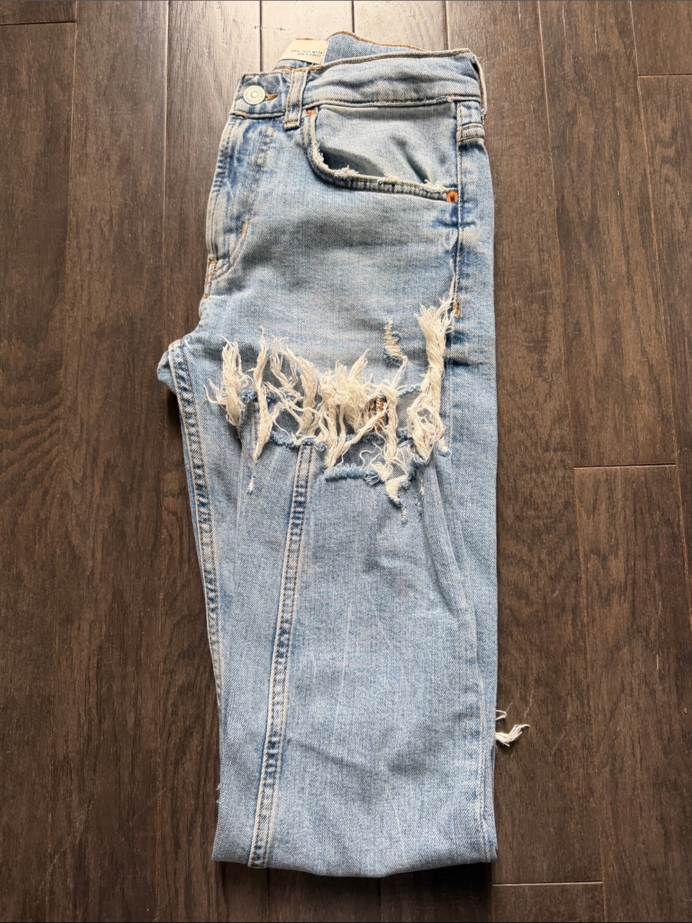 Zara Slim Boyfriend Raw Hem distressed Jeans